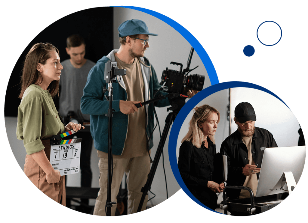 Production team creating a corporate storytelling video on set.