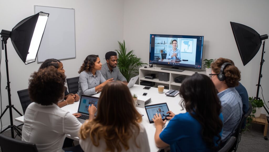 corporate video production for business team filming in studio